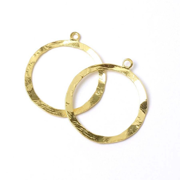 Pendentif Disque Texture Froissé Doré à l'or fin 24K - 2 pcs