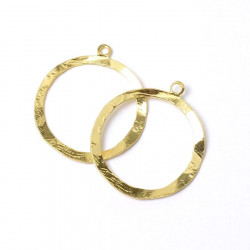 Pendentif Disque Texture Froissé Doré à l'or fin 24K - 2 pcs