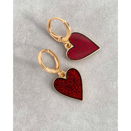 Pendentif Cœur Émaillé Doré à l'or fin 24K - 2 pcs