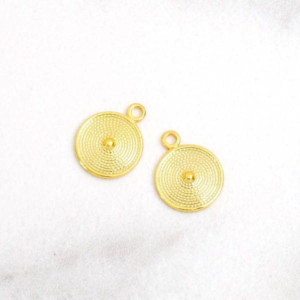 Pendentif Ethnique Rond Doré à l'or fin 24K - 2 pcs