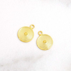 Pendentif Ethnique Rond Doré à l'or fin 24K - 2 pcs