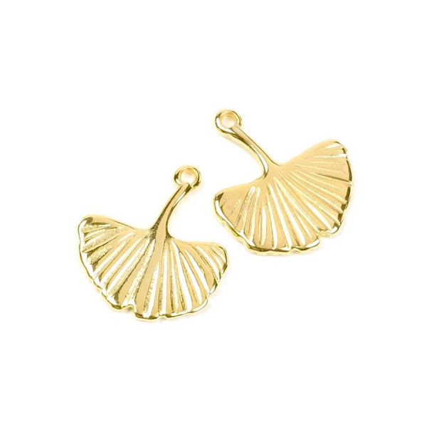 Pendentif Feuille de Ginkgo Doré à l'or fin 24K - 2 pcs