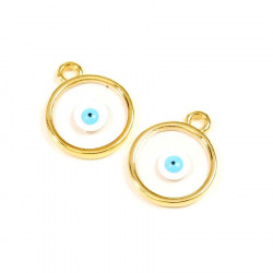 Pendentif Œil Rond Émaillé Doré à l'or fin 24K - 2 pcs