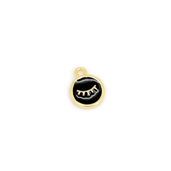 Pendentif Œil Rond Émaillé Noir Doré à l'or fin 24 k - 2 pcs