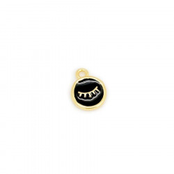 Pendentif Œil Rond Émaillé Noir Doré à l'or fin 24 k - 2 pcs