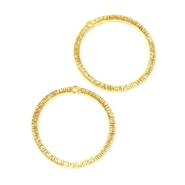 Pendentif Rond Strié Doré à l'or fin 24K - 2 pcs