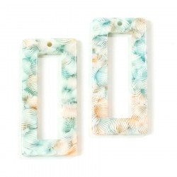 Pendentif Rectangle Acétate Corail Turquoise 2 pcs