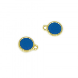 Pendentif Rond Doré à l'or fin 24K Émaillé Bleu - 2 pcs