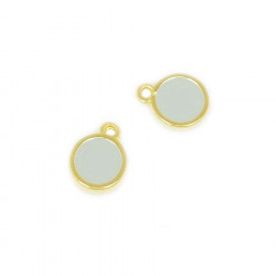 Pendentif Rond Doré à l'or fin 24K Émaillé Gris - 2 pcs