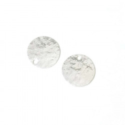 Pendentif Rond 10 mm Texture Granite Argenté 925 - 2 pcs