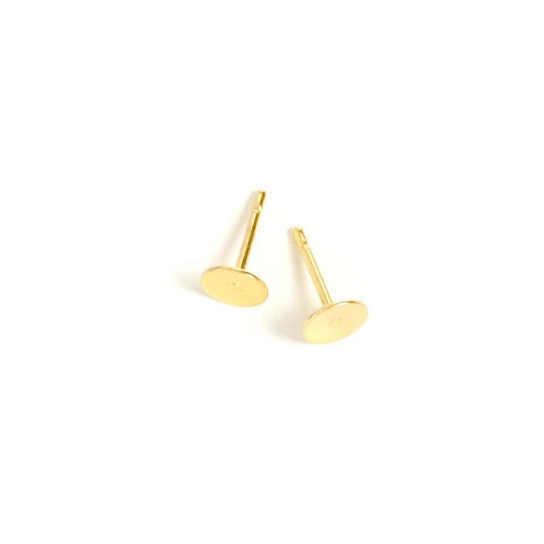 Clou d'oreille Plateau Rond 6 mm à coller Doré à l'or fin 24K - 4 pcs