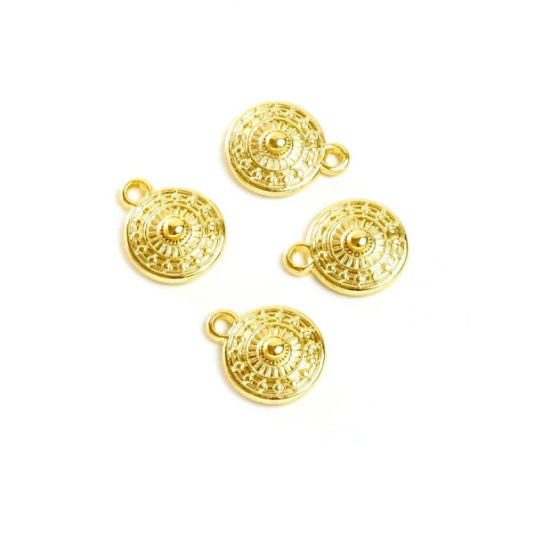 Pendentif Ethnique Rond Doré à l'or fin 24K - 4 pcs