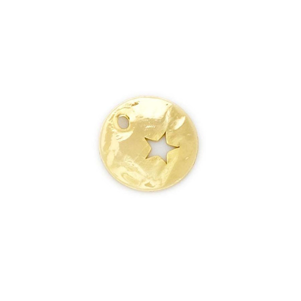 Pendentif Rond Martelé 10 mm Doré à l'or fin 24K Étoile - 4 pcs