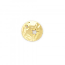 Pendentif Rond Martelé 10 mm Doré à l'or fin 24K Étoile - 4 pcs