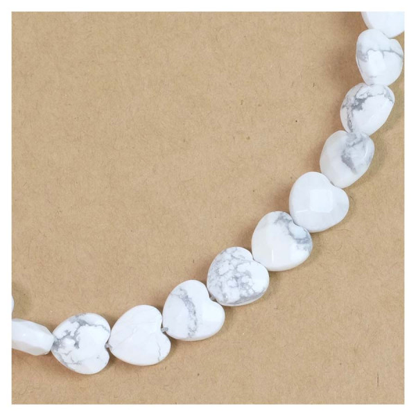 Perle Naturelle Cœur Facetté Howlite - 4 pcs