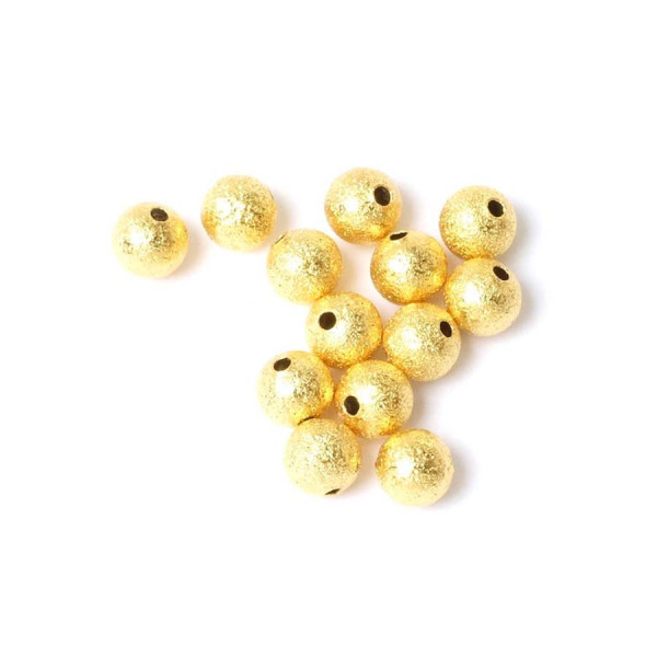 Perle Ronde Texturée 6 mm Doré à l'or fin 24K - 8 pcs