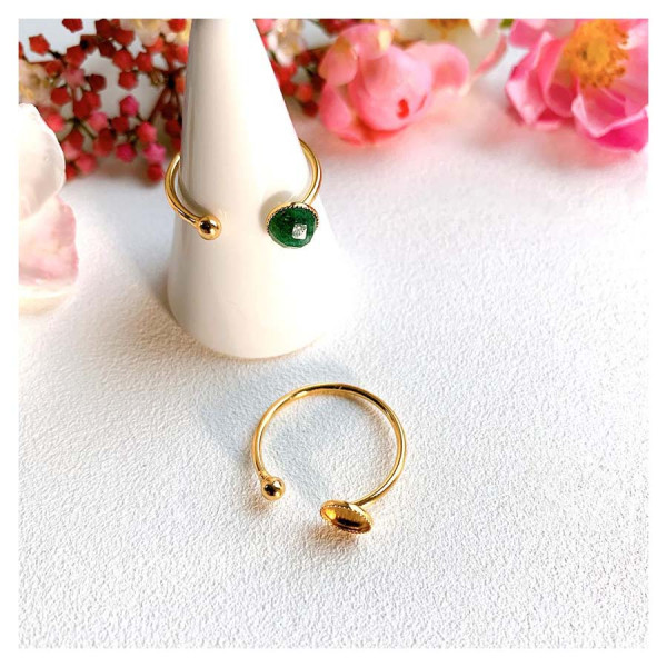 Bague Ajustable Pour Cabochon 6 mm Plaqué Or 24K Boule