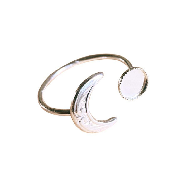 Bague Ajustable Pour Cabochon 6 mm Plaqué Argent 925 Lune