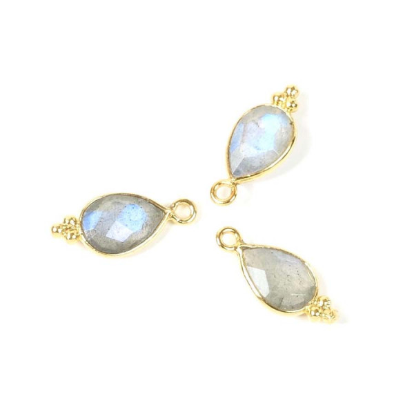 Pendentif Serti Goutte Bohème Labradorite Doré à l'or fin 24K