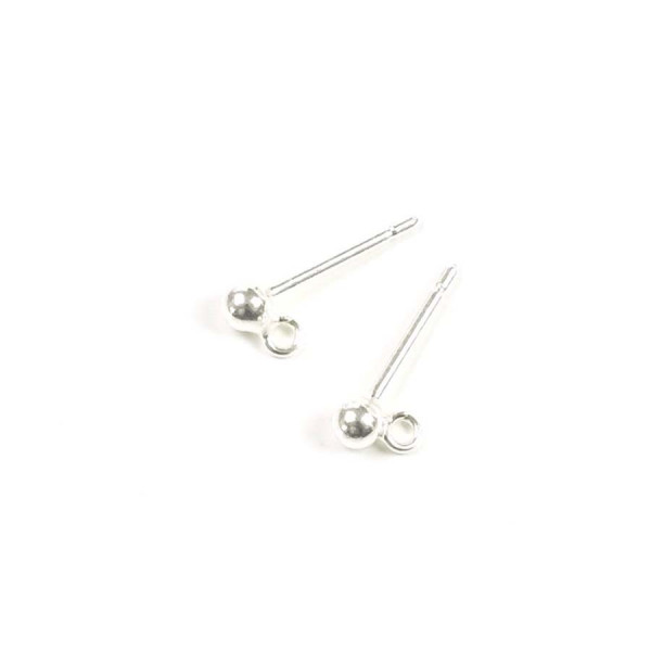 Clou d'oreille Boule 2,8 mm avec Anneau Argenté 925 - 2 pcs