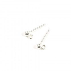 Clou d'oreille Boule 2,8 mm avec Anneau Argenté 925 - 2 pcs