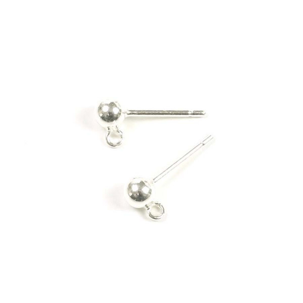 Clou d'oreille Boule 3,8 mm avec Anneau Argenté 925 - 2 pcs