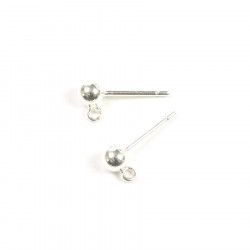 Clou d'oreille Boule 3,8 mm avec Anneau Argenté 925 - 2 pcs