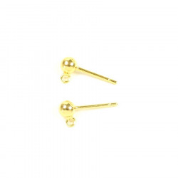 Clou d'oreille Boule 3,8 mm avec Anneau Doré à l'or fin 24K- 2 pcs