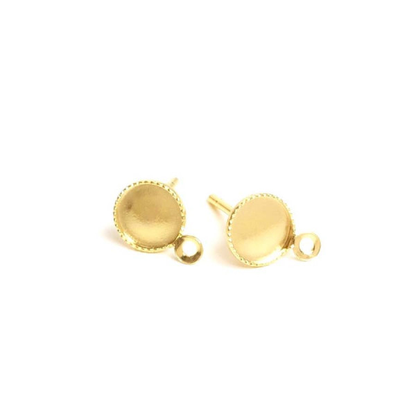 Clou d'oreille Pour Cabochon 6 mm Doré à l'or fin 24K - 2 pcs