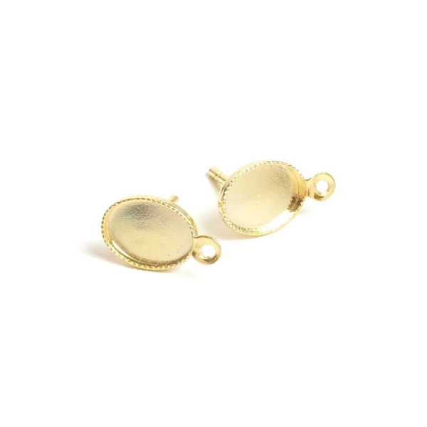 Clou d'oreille Pour Cabochon 6 x 8 mm Doré à l'or fin 24K - 2 pcs