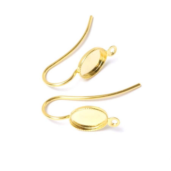 Boucle d'oreille Pour Cabochon Ovale 6 x 8 mm Doré à l'or fin 24K - 2 pcs