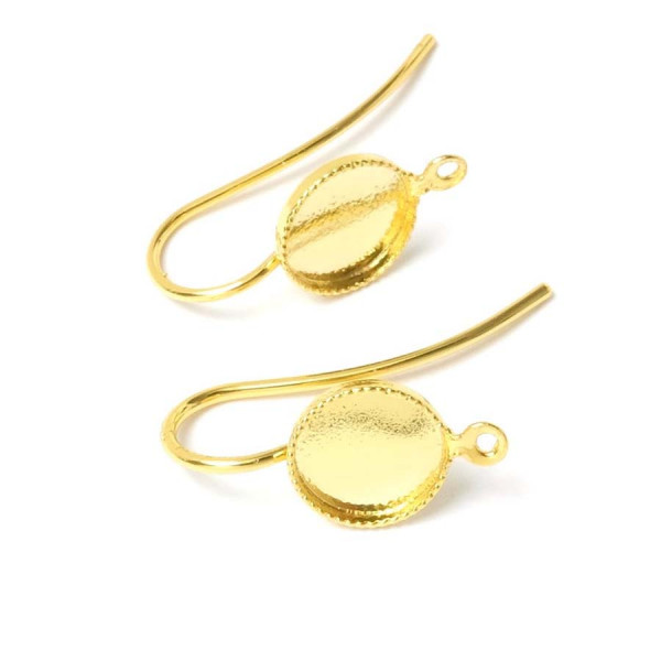 Boucle d'oreille Pour Cabochon 8 mm Doré à l'or fin 24K - 2 pcs