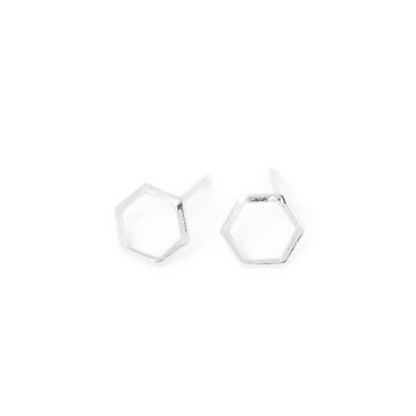 Clou d'oreille Hexagone Argenté 925 - 2 pcs