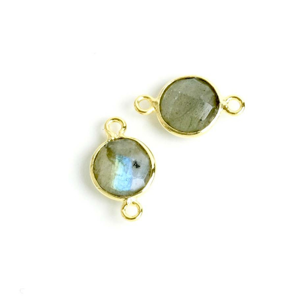 Connecteur Serti Rond 8 mm Labradorite Doré à l'or fin 24K