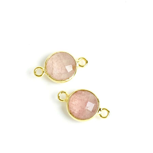 Connecteur Serti Rond 8 mm de Quartz Fraise Doré à l'or fin 24K