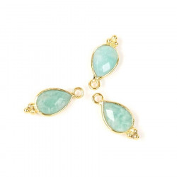 Pendentif Serti Goutte Bohème Amazonite Doré à l'or fin 24K