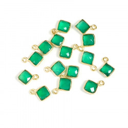 Pendentif Serti Carré Onyx Vert Doré à l'or fin 24K