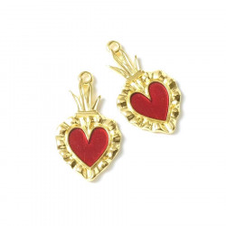 Pendentif Ex-Voto Cœur Émaillé Rouge Doré à l'or fin 24K