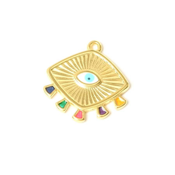 Pendentif Bohème Œil Émail Multicolore Doré à l'or fin 24K