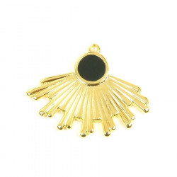 Pendentif Soleil Émail Noir Doré à l'or fin 24K