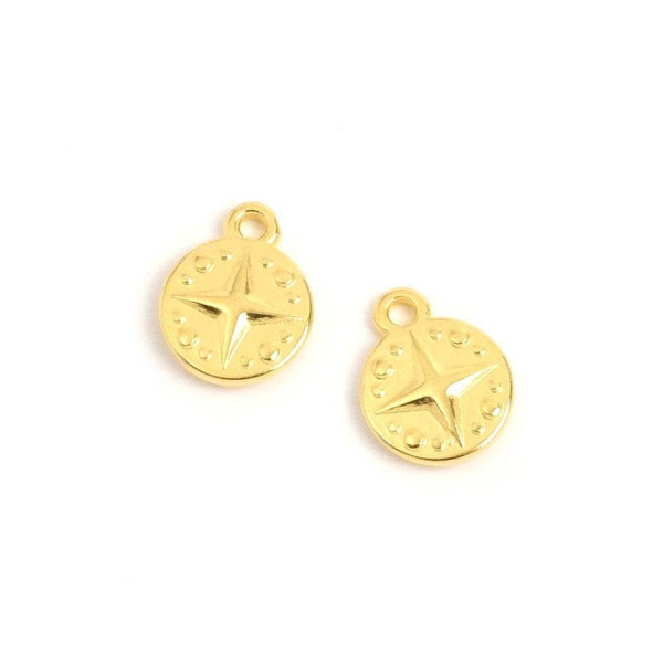 Pendentif Rond Motif Étoile Doré à l'or fin 24K - 2 pcs