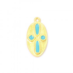 Pendentif Ovale Émaillé Turquoise Doré à l'or fin 24K