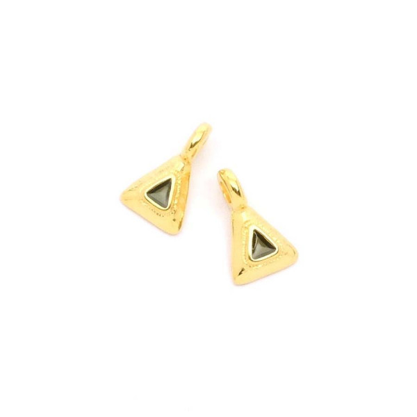 Pendentif Triangle Ethnique Émaillé Noir Doré à l'or fin24K - 2 pcs