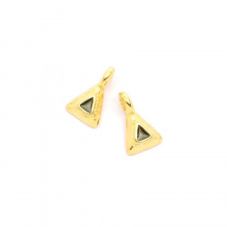 Pendentif Triangle Ethnique Émaillé Noir Doré à l'or fin24K - 2 pcs