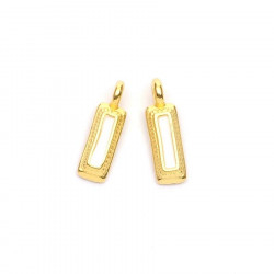 Pendentif Rectangle Ethnique Émaillé Blanc Doré à l'or fin 24K - 2 pcs