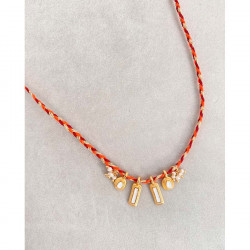 Pendentif Rectangle Ethnique Émaillé Blanc Doré à l'or fin 24K - 2 pcs