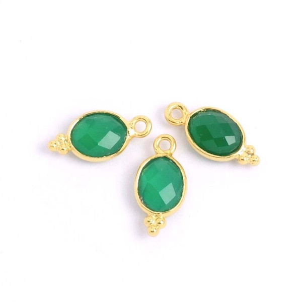 Pendentif Serti Bohème Ovale Onyx Vert Doré à l'or fin 24K