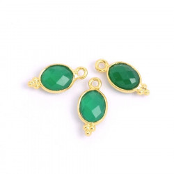 Pendentif Serti Bohème Ovale Onyx Vert Doré à l'or fin 24K