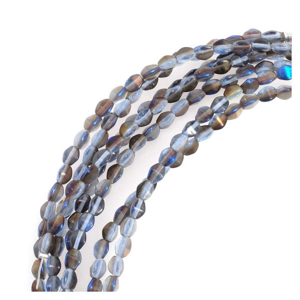 Perles de Bohème sur Fil - Olive Facettée 5 mm Gris Irisé Bleu