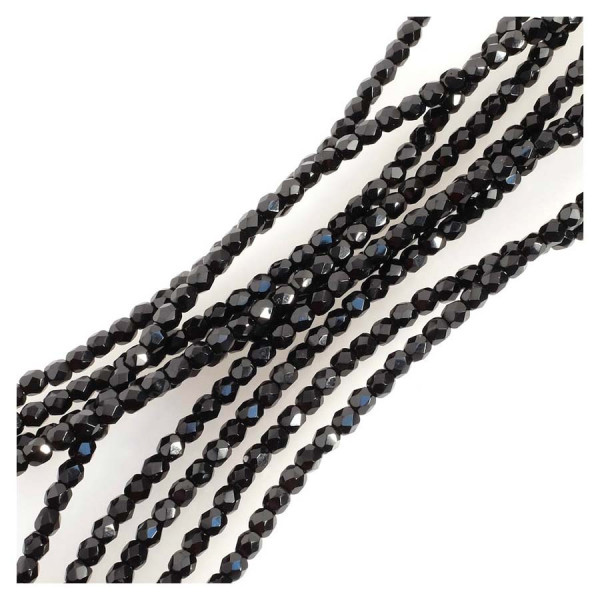 Perles de Bohème sur Fil - Rondes Facettées 3 mm Noir